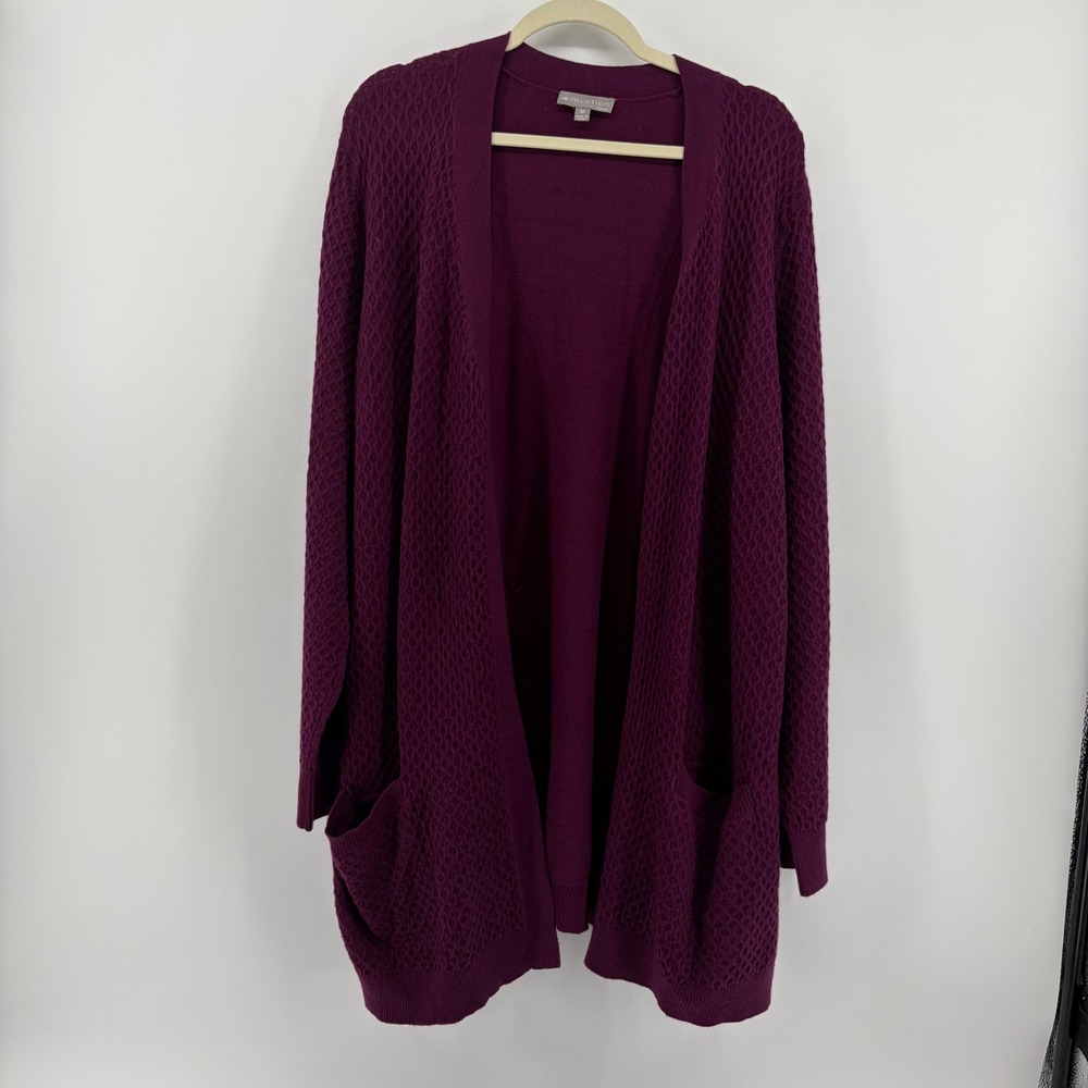 Evolution by Cyrus Womens 3X Purple Cardigan Open Front Waffle Knit Casual NEW